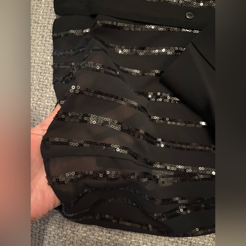 Suzy Shier Black Sheer Sequin Button-Down Dress – Size Small - Picture 5 of 10